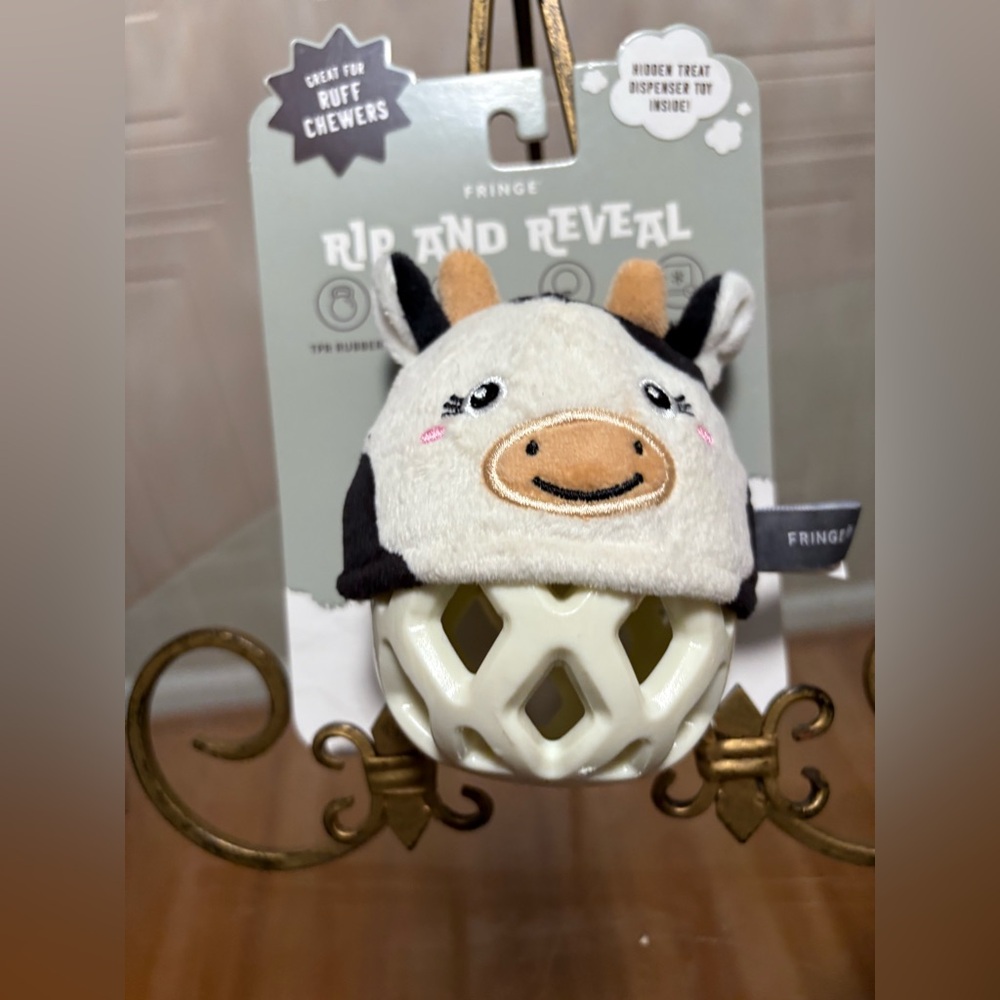 Fringe Studio Cow Dog Toy - Black and White treat dispenser